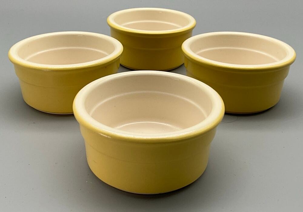 4 Cermer Yellow Ceramic Ramekins Custard Cups Microwave Freezer Oven Safe